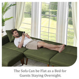 jamege Sectional Couch Sofa Bed, L-Shaped Linen Fabric Sofa Sleeper with Reclining Backrest and Removable Ottoman for Apartment Living Room jamege