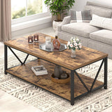 EXCEFUR Modern Coffee Table, Rustic Wood and Metal Living Room Table with Storage Shelf, Industrial Rectangle Center Table, 47 Inch Brown EXCEFUR