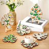 Honeydak 6 Sets DIY Leaves Glass Mosaic Tiles with 6 Sets Leaves Wooden Coasters Making Mosaic Crafts Materials Package Mixed Stained Glass Kit for Handmade Colourful Home Gifts Indoor Decor Honeydak