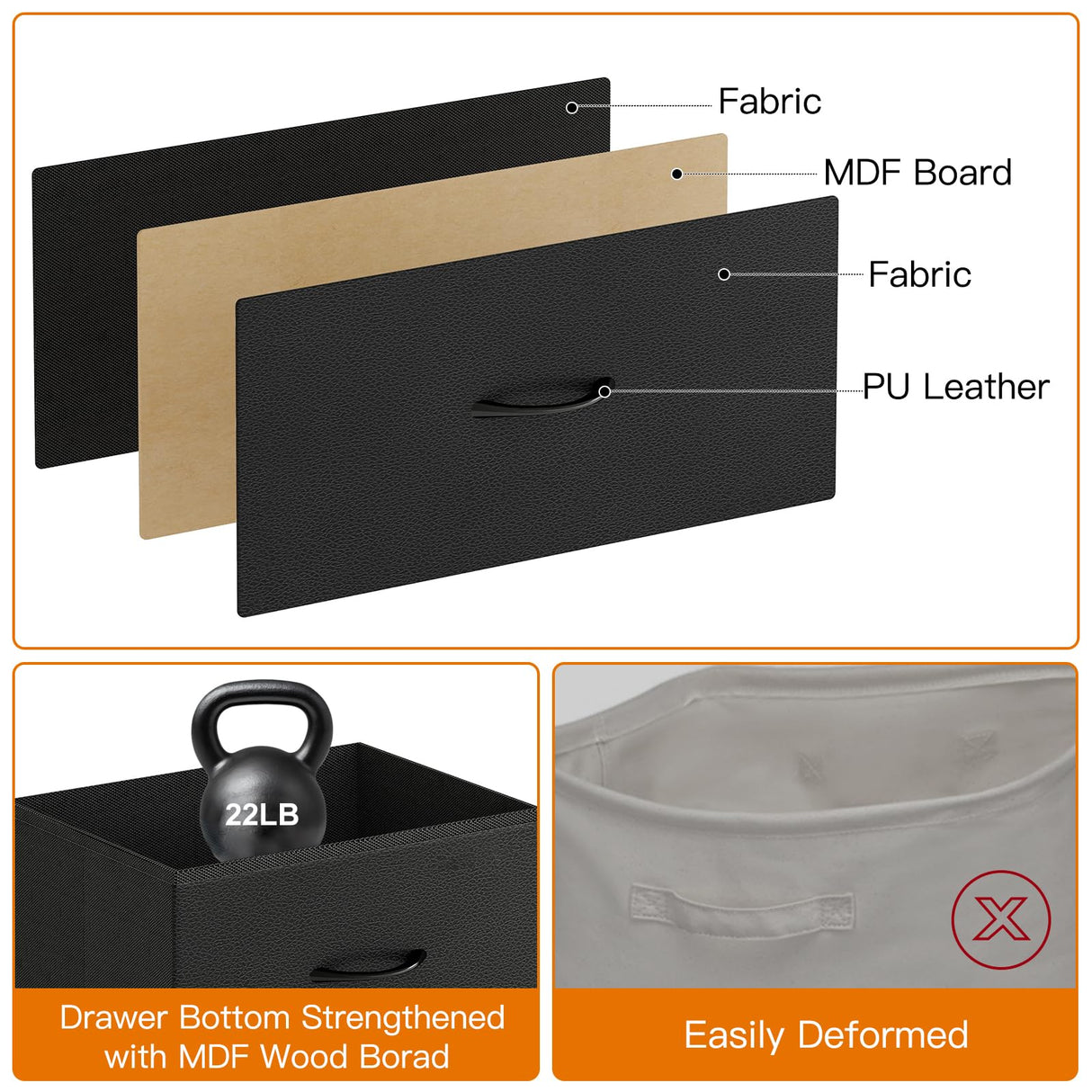 Fixwal Black Dresser for Bedroom with Power Outlets and LED Lights, 55 Inch Drawer TV Stand with 7 Fabric Drawers, TV Stand for Bedroom Up to 65 Inch TV, Chests of Drawers for Bedroom Black Fixwal