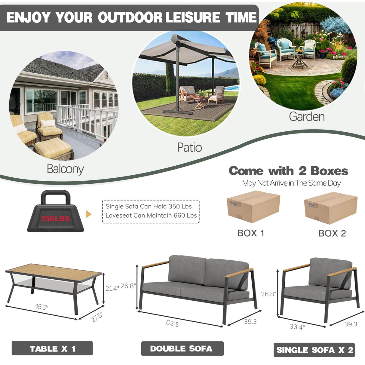 Vimstora 4 Pieces Aluminum Outdoor Patio Furniture Set with Thicken Cushions&Sturdy Table, Modern Patio Conversation Sets Sofa for Balcony, Garden, Deck & Porch Vimstora