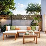 Devoko 5 Pieces Acacia Wood Outdoor Sectional Sofa Set with Coffee Table, Outdoor L-Shaped Couch with All-Weather Cushion for Patio Devoko