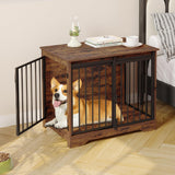 Hzuaneri Dog Crate Furniture, 32" Double Door Dog Crate with Barn Door, Dog Kennel Indoor, End Side Table Wooden Dog Crate for Small Medium Large Dog, Anti-Chew Anti-Escape, Rustic Brown DFC83601B Hzuaneri
