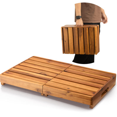 Holana One Foldable Step Stool for Elderly - Acacia Wood High Riser Step Stool for Adults Kid - Wooden Mobility Stepping Stools 400 Lbs Load Capacity for Bathroom Aid Handicap, Bed, Kitchen, Garden