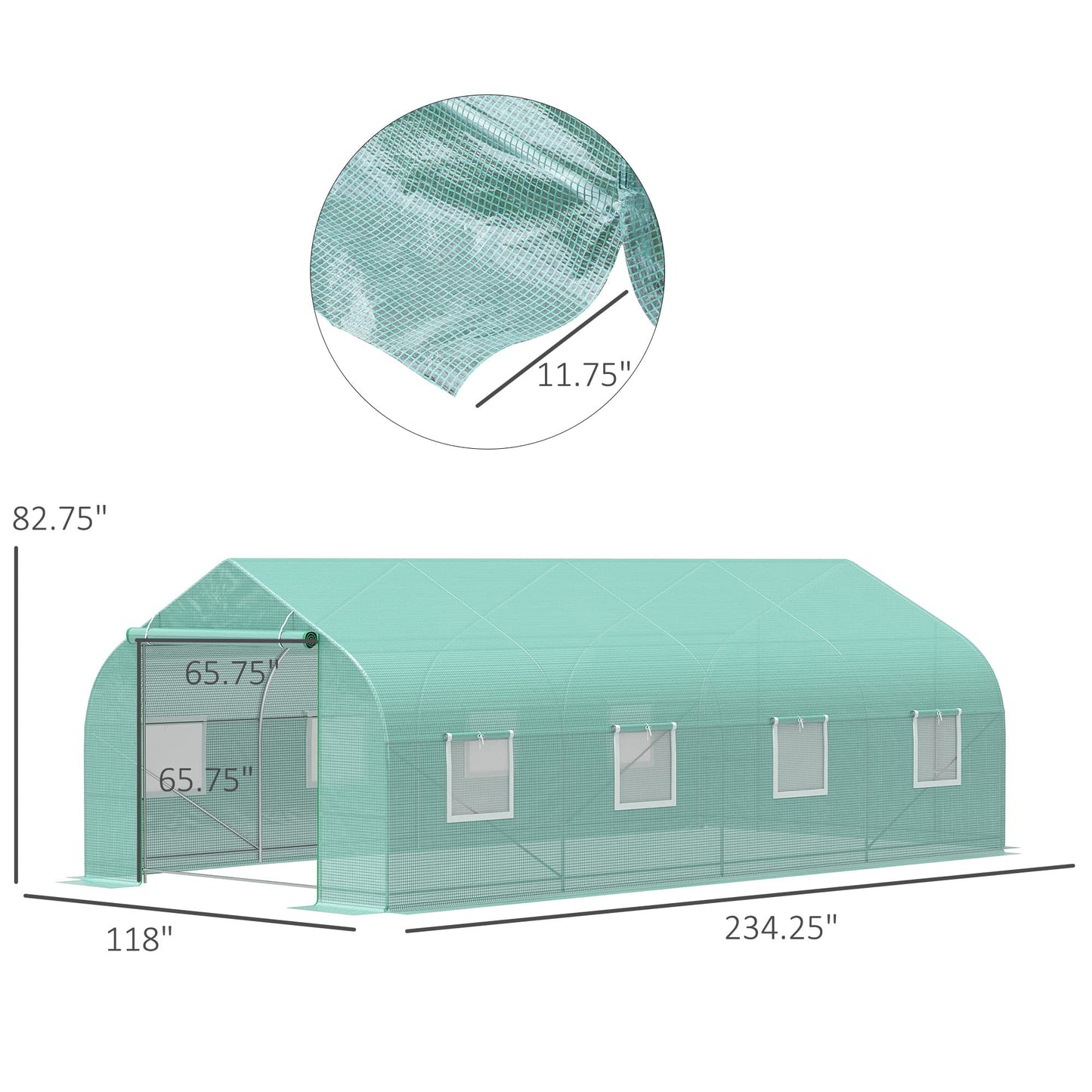 Outsunny 20' x 10' x 7' Outdoor Walk-in Greenhouse, Tunnel Green House with Roll-up Windows, Zippered Door, PE Cover, Heavy Duty Steel Frame, Green