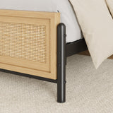 GarveeHome Boho King Size Bed Frame with Natural Rattan Headboard and Footboard, Wooden King Platform Bed No Box Spring Needed, 14 inch Noise-Free Easy Assemble Metal Bedframe GarveeHome
