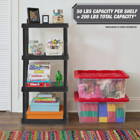 POMILER 4-Shelf Plastic Storage Shelves 200lb Capacity 22" W x 14" D x 47" H Shelving Unit Storage Organizer for Bathroom, Laundry, Garage & Home, Storage Rack - Black POMILER