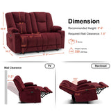 MCombo 57.8" Zero Gravity Power Loveseat Recliner with Heat and Vibration Massage, Reclining Loveseat Sofa with USB Ports, Cup Holders for Living Room, Fabric 6035SET (Burgundy) MCombo