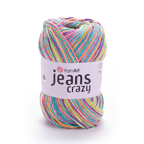 YARNART Jeans Crazy - Knitting & Blanket Yarn, Acrylic & Cotton Blend, Summer Multicolor, 1.76 Oz, 174.98 Yds (8215) YarnArt