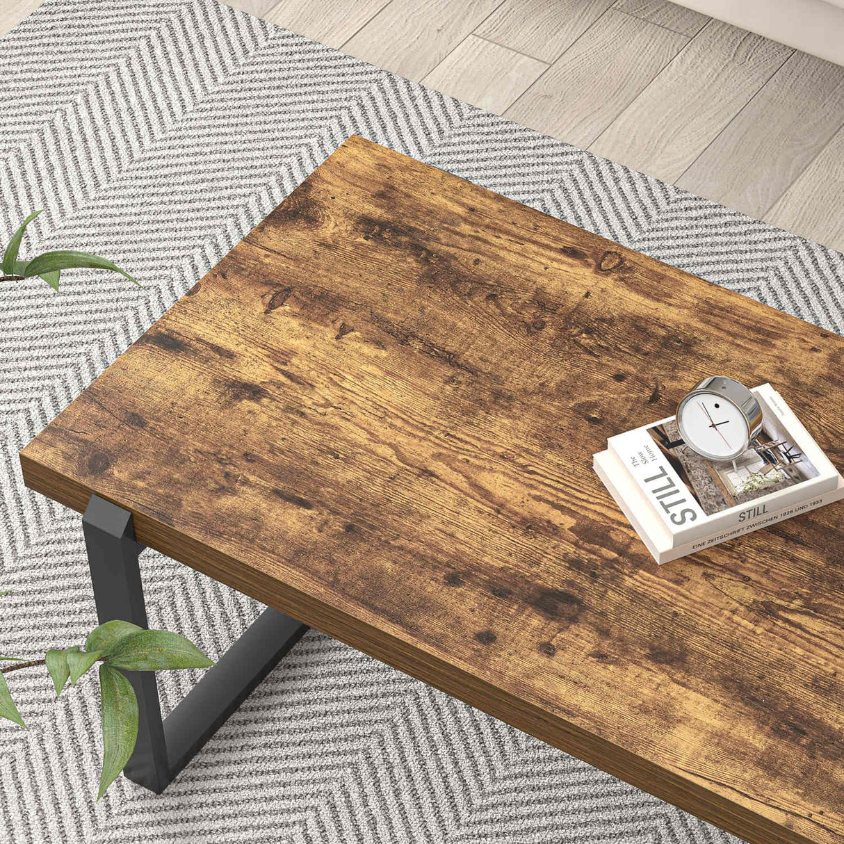 EXCEFUR Modern Coffee Table, Industrial Wood and Metal Center Table, Cocktail Tea Table for Living Room Home Office, Rustic Brown, 44 Inch EXCEFUR