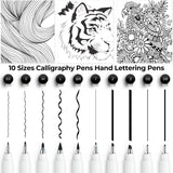 Ohuhu Calligraphy Pens, Brush Chisel Fine 10 Size Tips Pigment Black Ink Hand Lettering Pens Calligraphy Brush Markers for Beginner Handwriting Cardmaking Sketching Drawing Illustration Bullet Journal Ohuhu