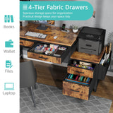 Lufeiya Computer Desk with Fabric File Drawers Cabinet, 57 Inch Home Office Desks with Filing Cabinet Printer Stand for Small Space, Study Writing Table PC Desks for Bedroom, Brown Lufeiya