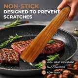 Natural Teak Wood Spatula for Cooking, 12 Inches Flat Wooden Turner, Small Wood Flippers Handmade for Nonstick Cookware Turning Flipping Serving and Scraping. Set of 2 AIUHI