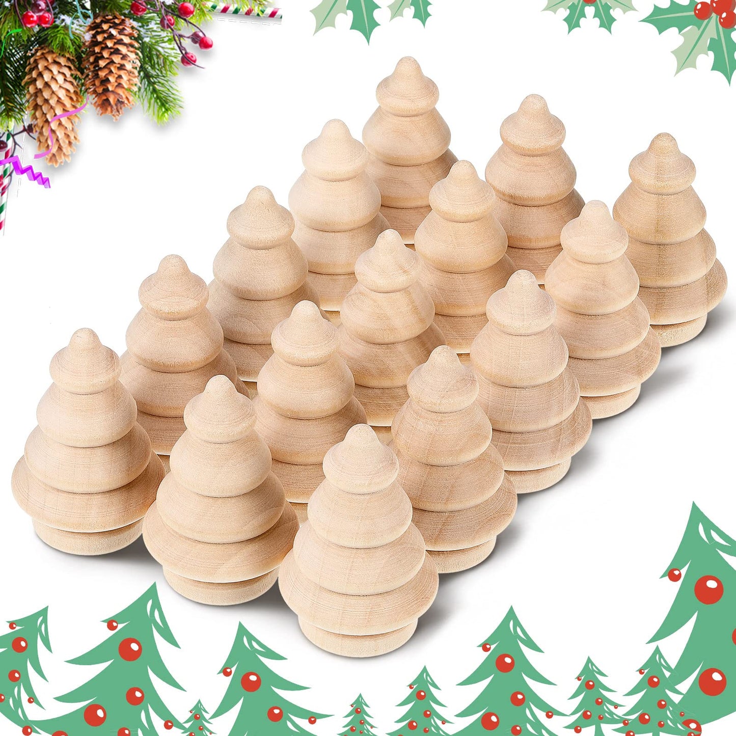 15 Pieces Unfinished Wood Christmas Tree Mini Wooden Xmas Tree Craft Blank Wooden Christmas Tree Ornaments Farmhouse Wood Trees DIY Natural Rustic Small Wooden Tree for Arts Handmade Drawing Supplies