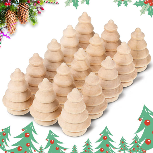 15 Pieces Unfinished Wood Christmas Tree Mini Wooden Xmas Tree Craft Blank Wooden Christmas Tree Ornaments Farmhouse Wood Trees DIY Natural Rustic Small Wooden Tree for Arts Handmade Drawing Supplies