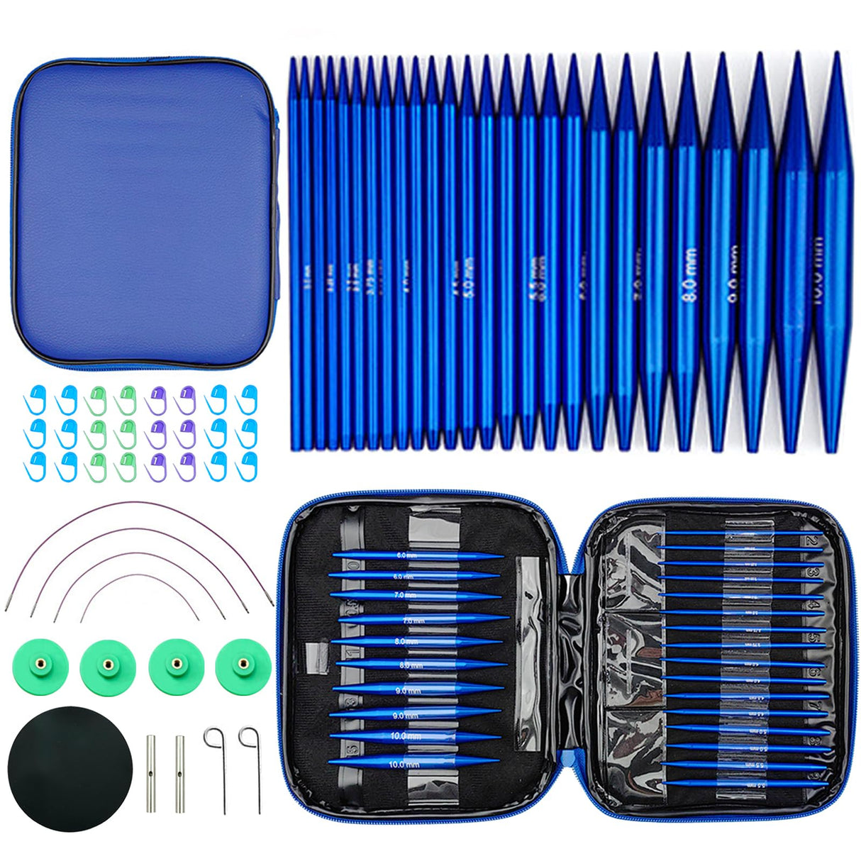 Hobekoee 13 Pairs Interchangeable Circular Knitting Needles Set 3mm-10mm Interchangeable Aluminum Round Knitting Needles Set with 4 Swivel Cables for DIY Knitting Lovers Hobekoee