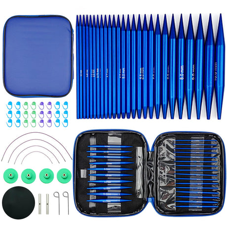 Hobekoee 13 Pairs Interchangeable Circular Knitting Needles Set 3mm-10mm Interchangeable Aluminum Round Knitting Needles Set with 4 Swivel Cables for DIY Knitting Lovers Hobekoee