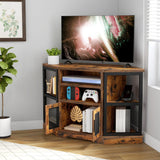 DWVO Farmhouse Corner TV Stand for Living Room, TV Stand for 55 Inch TV, Entertainment Center with Storage and Power Outlet, TV Console Cabinet, Rustic Brown DWVO