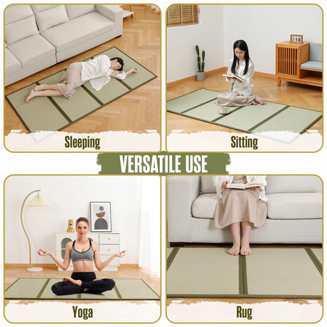 Tatami Mat, Tatami Mattress, Japanese Floor Mat, Japanese Sleeping Mats, Bamboo Sleeping Mats, Bed, Rug, Futon, Kotatsu, Goza, Traditional, Rush Grass, Folding, Anti-Slip, Twin XL, 80 x 40 Inch Houseables