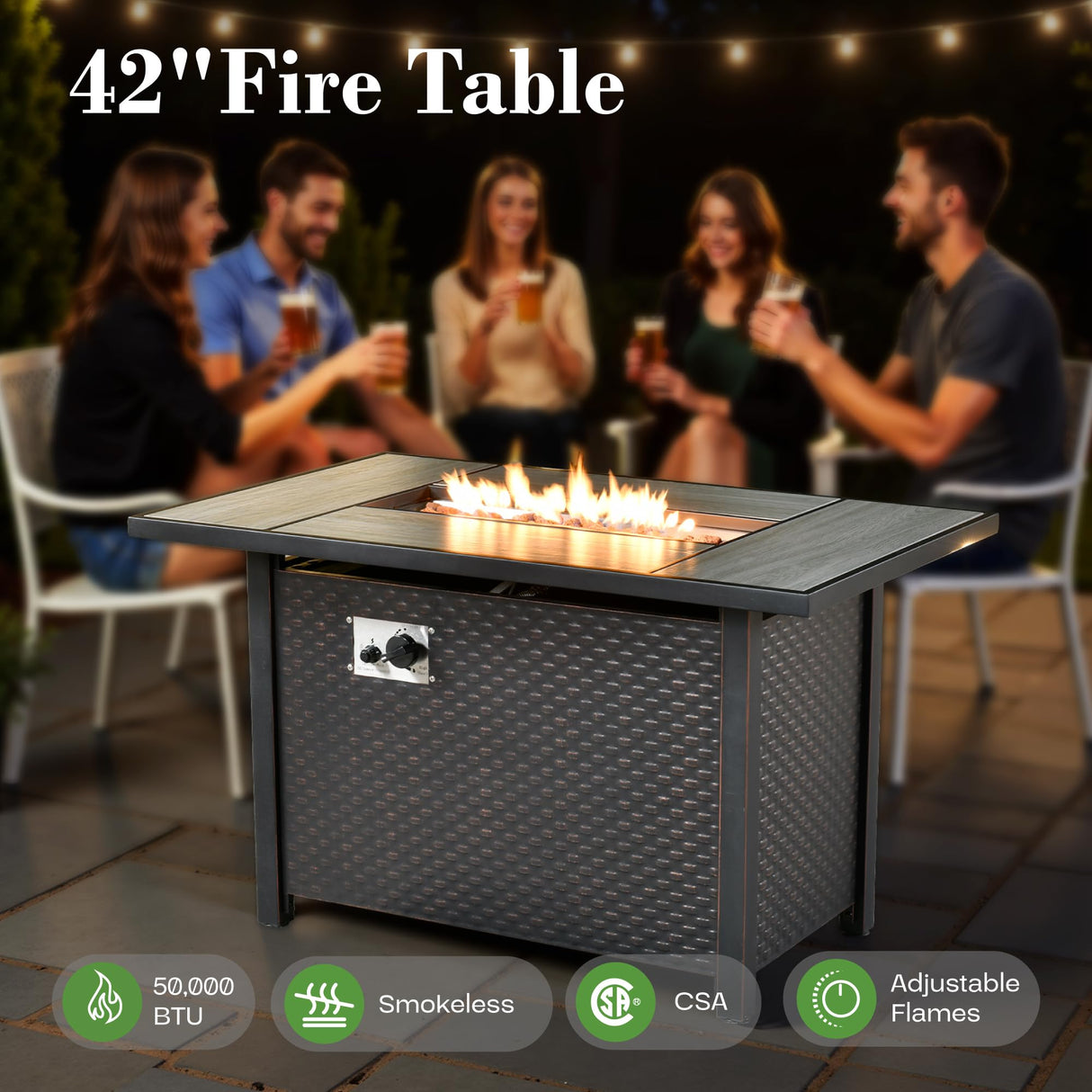 ovios Outdoor 5 Piece Patio Furniture with Fire Pit Table,Wicker Coversation Set with Swivel Rocking Chair,Comfy Sectional Deep Sofa for Outside Porch Balcony Backyard Pool,Navy Blue ovios