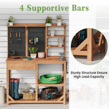 Wooden Potting Benches for Outside, Large Garden Potting Table with Drawers, Outdoor Work Bench with Storage, Holey Board and Hooks, Garden Plant Workbench Patio Workstation for Backyard, Natural Hipicute