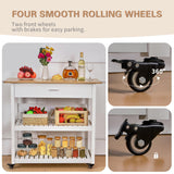 VECELO 40" Width Kitchen Island Cart on Wheels, 3 Tiers Kitchen Cart with Power Strip & Drawer, 2 Spacious Storage Shelf, Easy to Clean, White VECELO