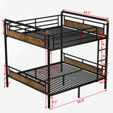 Queen Over Queen Bunk Bed, Heavy Duty Metal Bunk Beds with Ladder for Kids Adults, Space-Saving Bunk Bed with Safety Guardrails and Wood Headboard, Convertible into 2 Beds, No Box Spring Needed, Black RuiSiSi