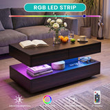Coffee Table for Living Room, Modern Coffee Table with 2 Storage Drawers, 2 Tier Center Table Wood Coffee Tables with 20 Colors LED Lights, Mesa de Centro para Sala (Black and Brown) MWOOD