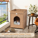 Snughome Cat Litter Box Enclosure Furniture Hidden with Cat Litter Mat, Hidden Cat Washroom Furniture with Door, Handwoven Rattan Cat Washroom Box, Indoor Pet House for Living Room, Bedroom(Natural) Snughome