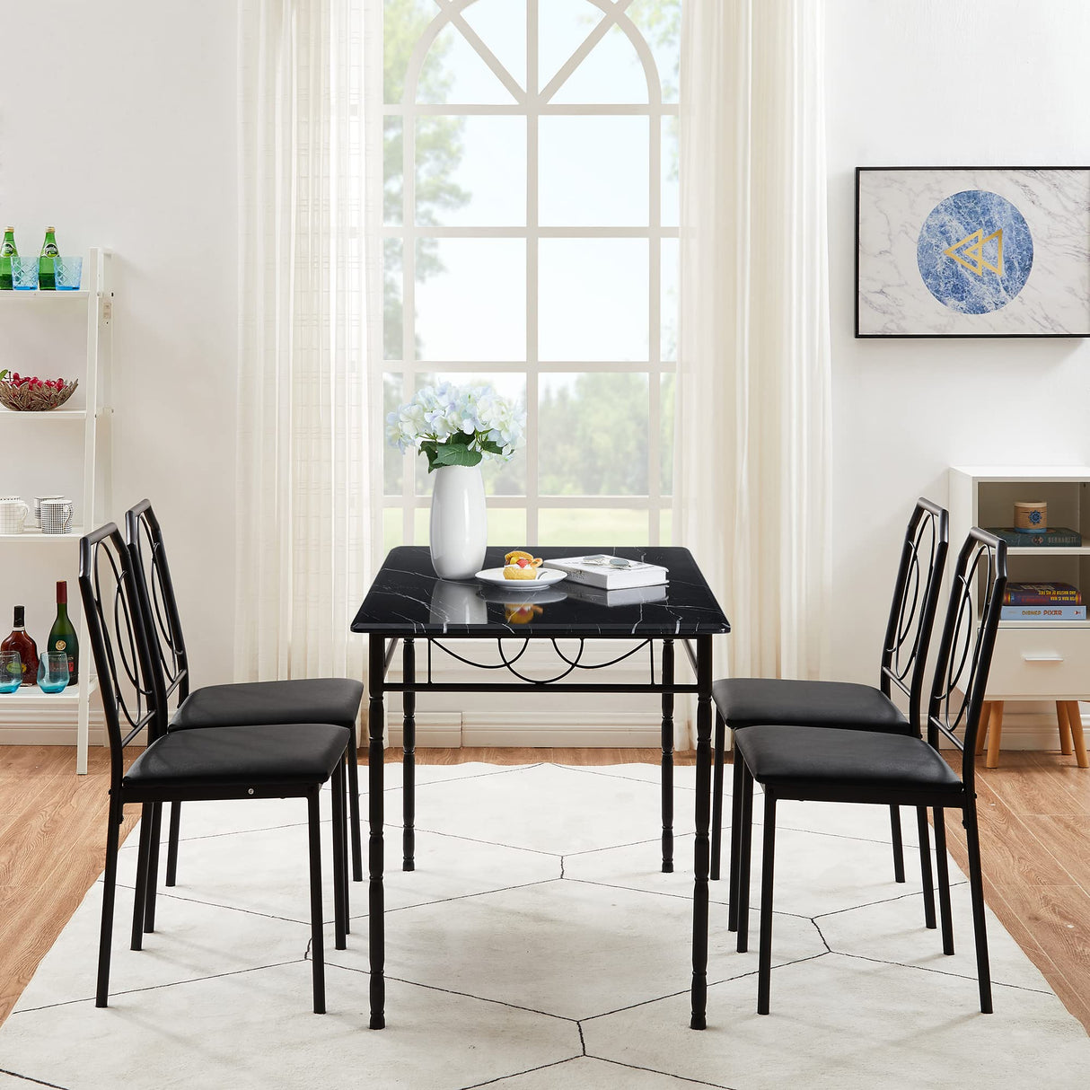 VECELO 5 Piece Dining Table Set for 4, Dinette with Chairs for Kitchen, Breakfast Nook, Small Space,Easy Assembly VECELO
