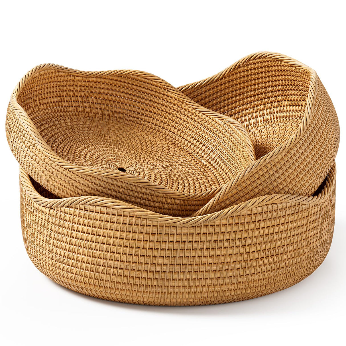 LAVNTM Rattan Bread Basket, 3 Pack Hand Woven Round Fruit Baskets for Serving, Picnic Basket, Wicker Storage for the Living Room Kitchen (Honey Brown) LAVNTM