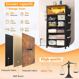 EnHomee Night Stand Set 2 with Charging Station, Tall Nightstand with 5 Drawers, LED Nightstands with USB Ports & Outlets, Night Stands with Extra Side Bag & Hooks, Side Table, Dresser, Bedroom, Brown EnHomee