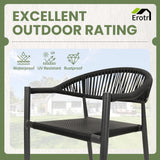 Erotr 8 Pcs Stackable Dining Chairs, Aluminum Rattan Outdoor Dining Chair with Arms, Woven Rope Patio Armchair Metal No Assembly for Bistro Garden Balcony Porch Deck Yard Cafe Restaurant, Black Erotr