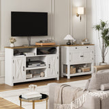 HOSTACK Barn Door TV Stand for TVs Up to 65", Modern Farmhouse Wood Entertainment Center, Media Console Table with Storage Cabinet & Adjustable Shelves, Buffet Sideboard for Dining Room, White HOSTACK
