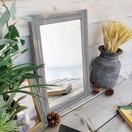 AAZZKANG Wood Framed Mirror Rectangular Rustic Wall Mirror Farmhouse Decorative Small Hanging Mirror for Bathroom Living Room Bedroom AAZZKANG