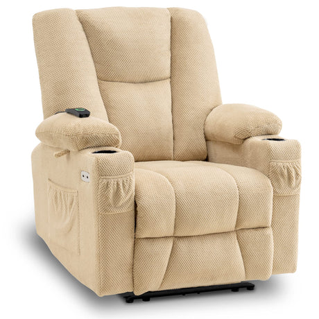 MCombo Zero Gravity Power Recliner Chair with Heat and Vibration Massage, Reclining Chair with USB & Type C Ports, Cup Holders for Living Room, Fabric 8015 (Beige) MCombo