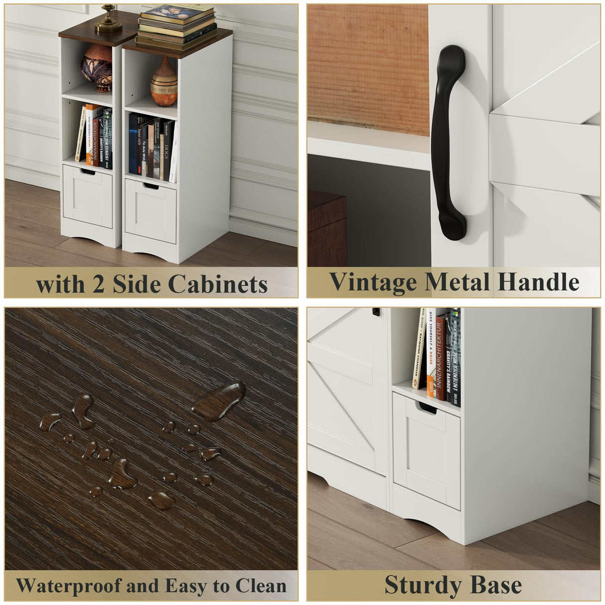 Loomie Farmhouse 3 in 1 TV Stand with Charging Station, 79"W Entertainment Center with 2 Side Cabinets for 85" TV,Media Console Table with Adjustable Shelves & Sliding Barn Door for Living Room(White) Loomie