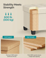 SONGMICS Storage Ottoman, Small Ottoman Foot Rest with Legs, 15 x 15 x 15.7 Inches Foot Stool, Ottoman with Storage, Load up to 660 lb, for Living Room, Bedroom, Dorm, Cream White ULSF014W01 SONGMICS