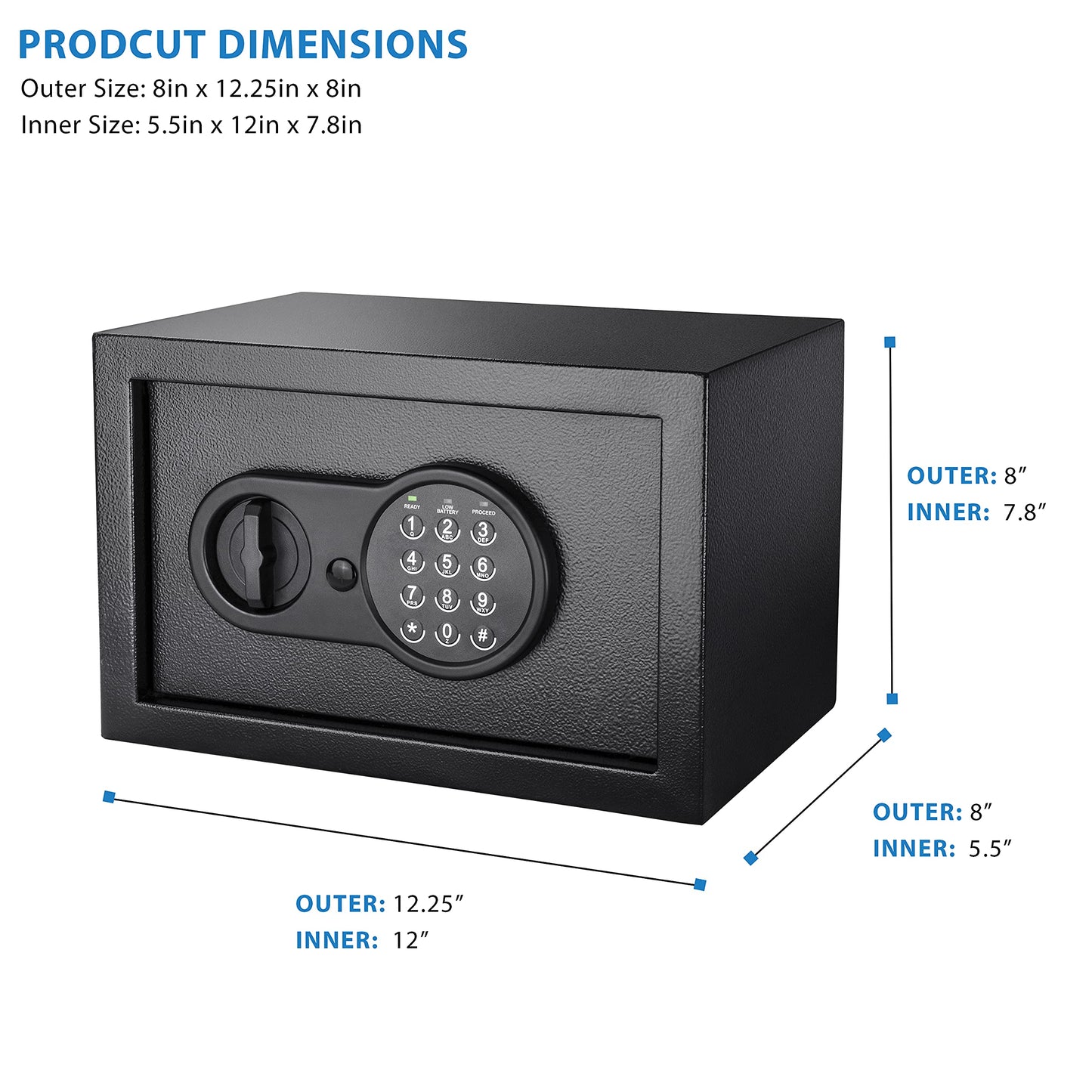 Barska Digital Keypad Home & Office Steel Security Safe Lock Box with Deadbolts - 0.36 Cu Ft Compact