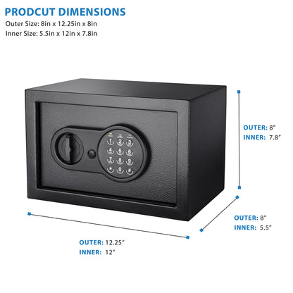 Barska Digital Keypad Home & Office Steel Security Safe Lock Box with Deadbolts - 0.36 Cu Ft Compact