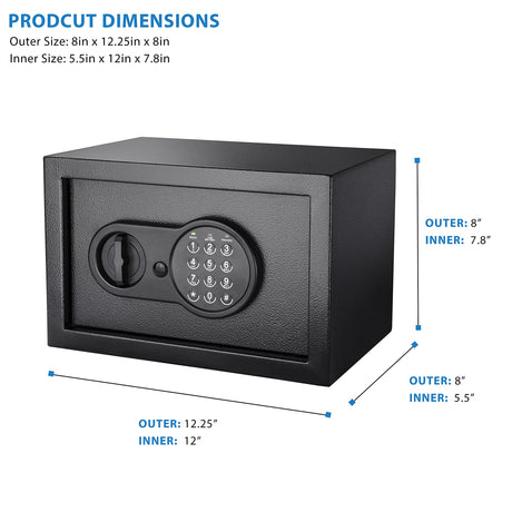 Barska Digital Keypad Home & Office Steel Security Safe Lock Box with Deadbolts - 0.36 Cu Ft Compact BARSKA