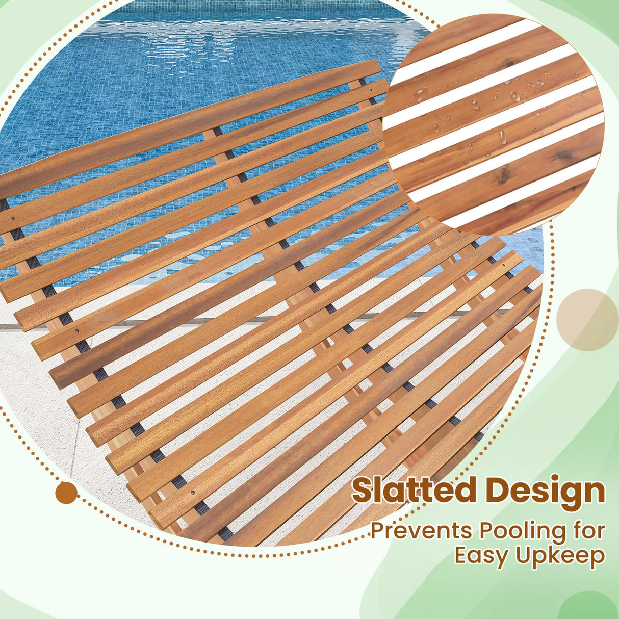 HAPPYGRILL Outdoor Acacia Wood Double Chaise Lounge, Rocking Chair with High Back, Slatted Seat, Stopper, Outside Wood Rocker for 2, 440 Lbs Capacity Sun Lounger Loveseat HAPPYGRILL
