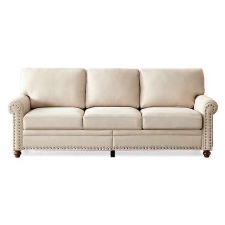 LUMISOL 82" Modern 3-Seater Sofa with Rolled Arms, Tufted Upholstered Couch with Wood Legs and Nailhead Trim for Living Room, Apartment LUMISOL
