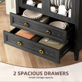 Vlsrka 71" Arched Display Cabinet with Glass Doors, 4-Tier Curio Cabinet with 3 Color Lights for Collectibles, Glass Display Case with Human Body Sensor, Display Shelf with 2 Drawers, Black Vlsrka