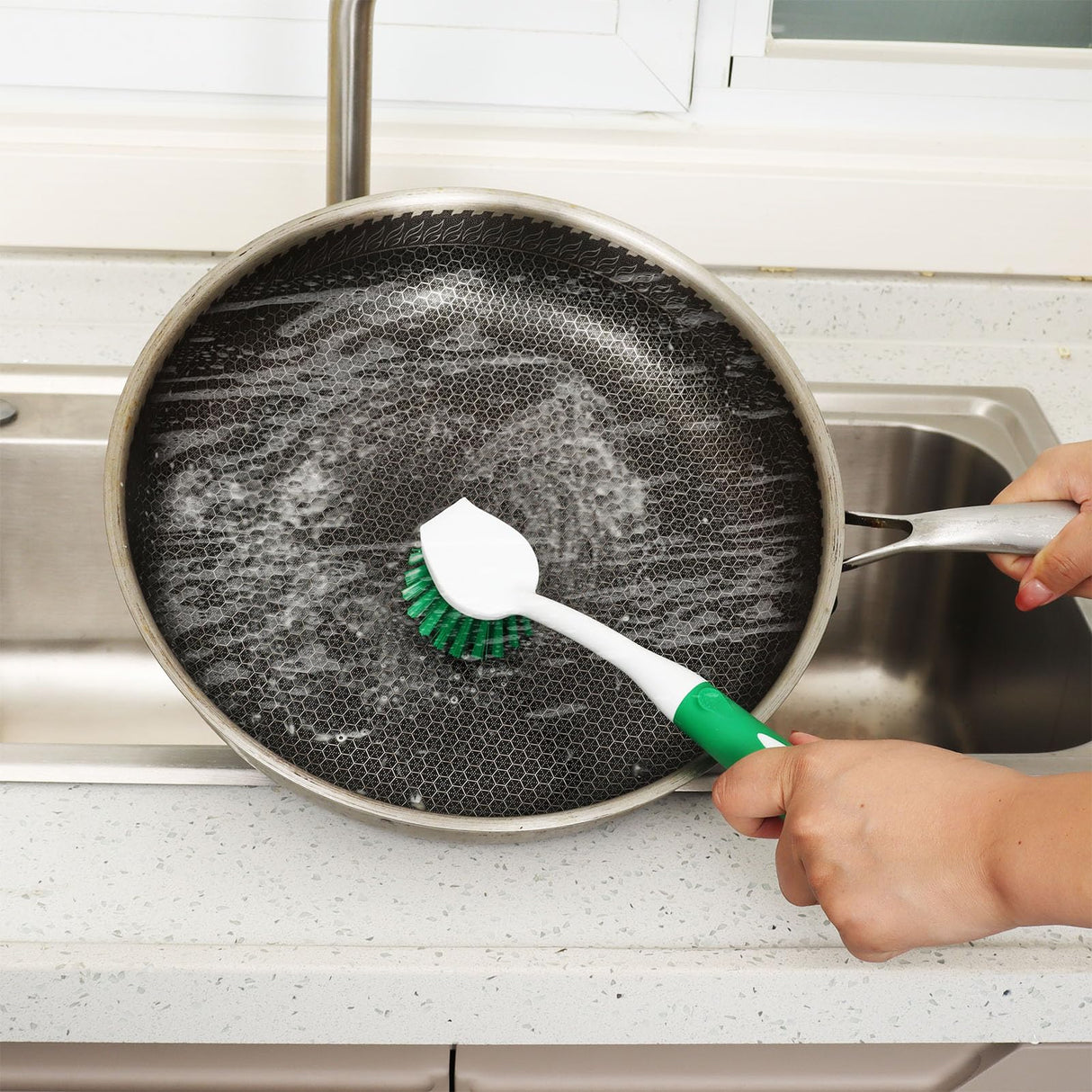 Dish Brush with Handle, 2 Pack Dish Cleaning Brushes with Built-in Scraper, Kitchen Scrub Brush for Cleaning Dishes, Pots, Pans and Sink, Dish Washing Tools HileSwan