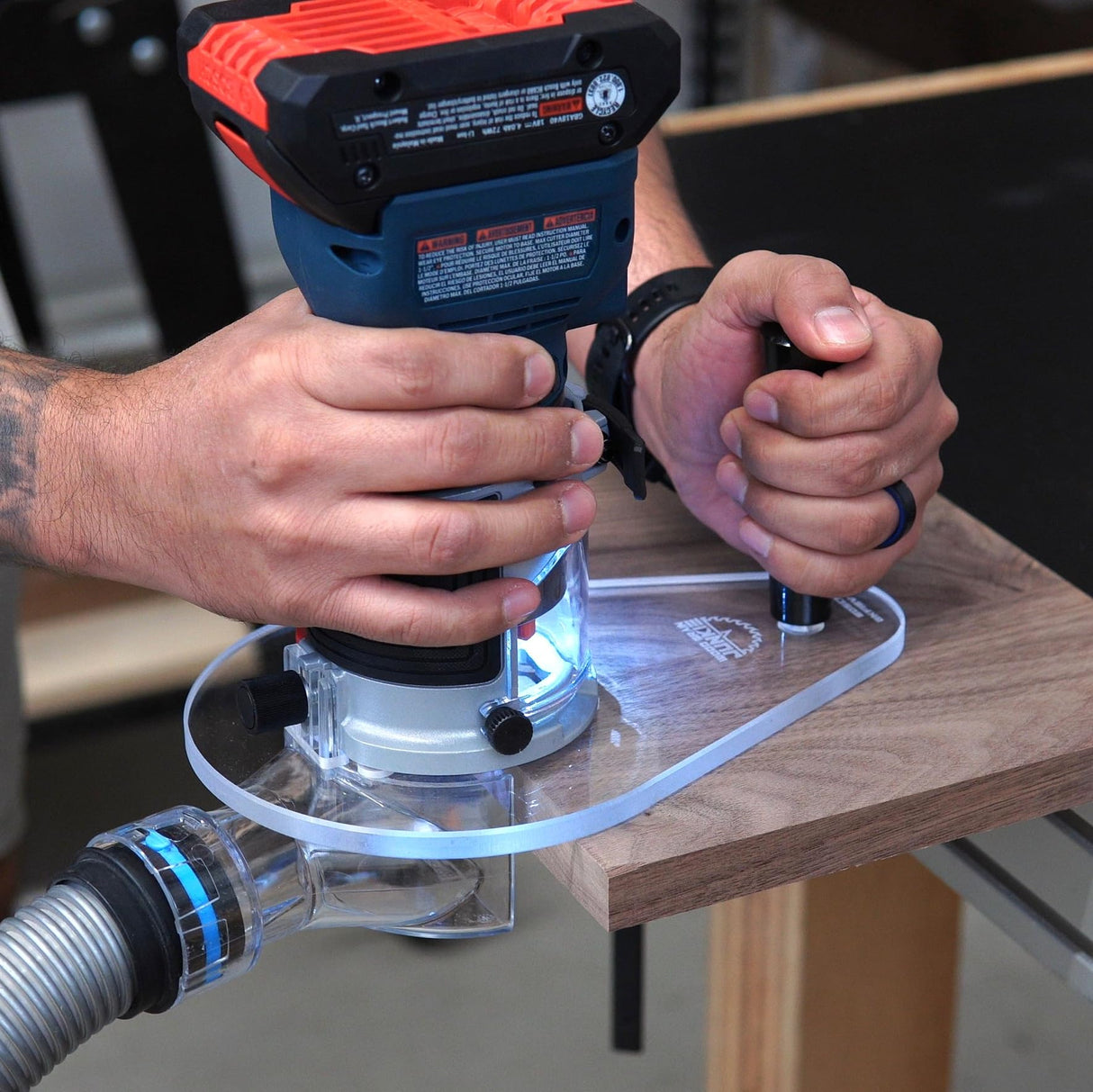 WOOD GRAIN JUNKIE TrimFit Pro SINGLE GRIP Router Base Plate, Pre-Drilled for Bosch Colt 18V Cordless Compact Router GKF18V-25 Wood Grain Junkie