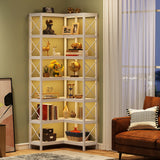 LITTLE TREE 7-Shelf Corner Bookshelf Modern Corner Bookcase Corner Shelf for Living Room Home Office, White LITTLE TREE