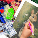 JATOK 5D Diamond Painting Kits for Adults Full Round Drill Rabbit Animal Embroidery Pictures Arts Paint by Number Kits Diamond Art Kits for Home Wall Decor 11.8x15.7in JATOK