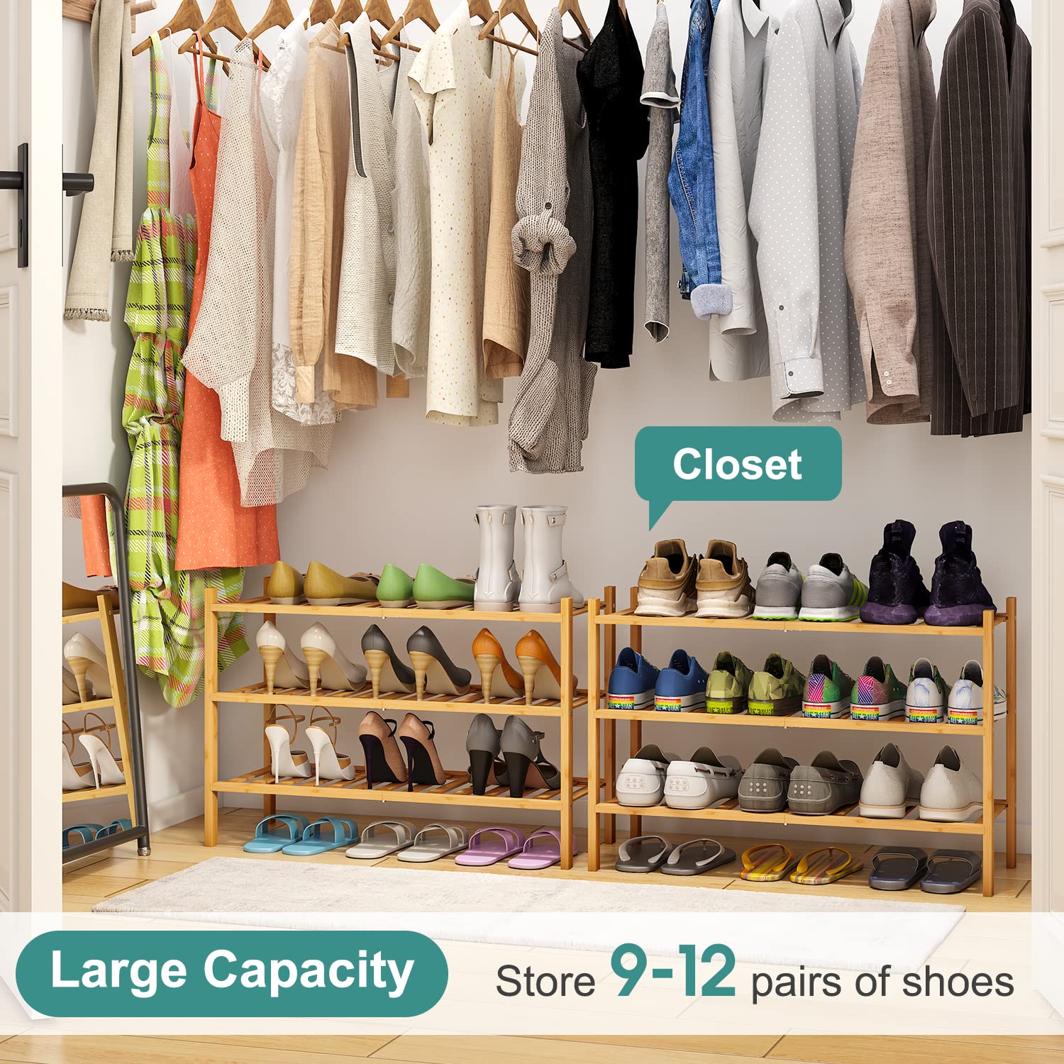 viewcare 3-Tier Free Standing Shoe Racks, Bamboo Wood Shoe Rack for Entryway & Closet, Beautiful | Natural | Functional | Sturdy Shoe Rack - WoodArtSupply