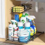 LAMU Under Sink Organizers and Storage, 2 Tier Bathroom Kitchen Cabinet Organizers, Pull Out Under Sink Storage Kitchen Shelf Organizer for Under Counter Storage LAMU